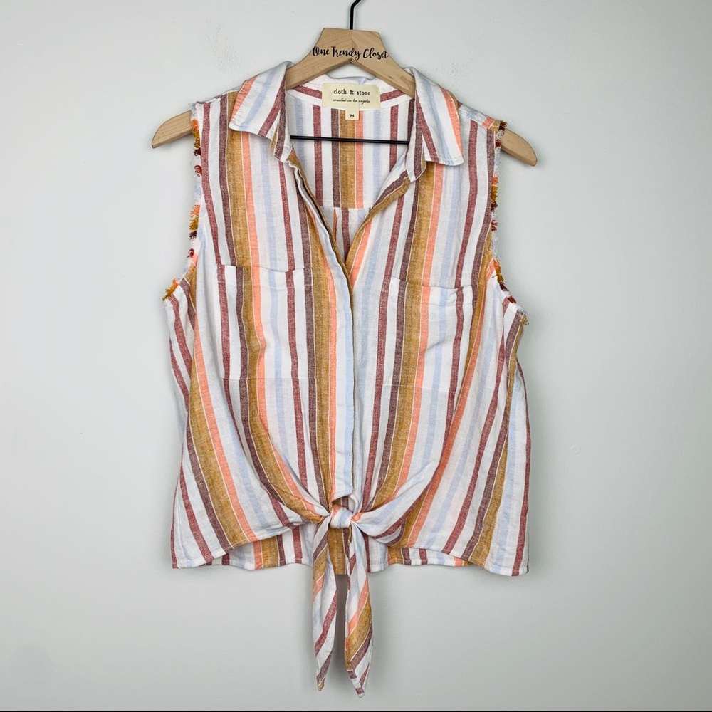 Cloth & Stone Multicolor Striped Sleeveless Tie Blouse